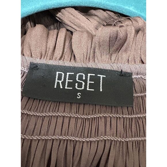 Reset Dress Womens Small Brown Pleated Smocked Waist Mini Long Sleeve Boho - Picture 4 of 5